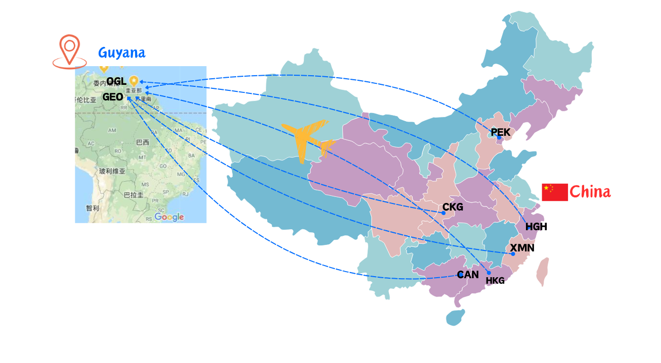 从中国空运到圭亚那
