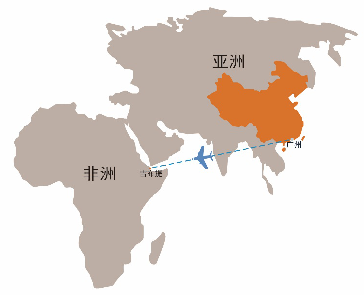 中国广州飞往吉布提
