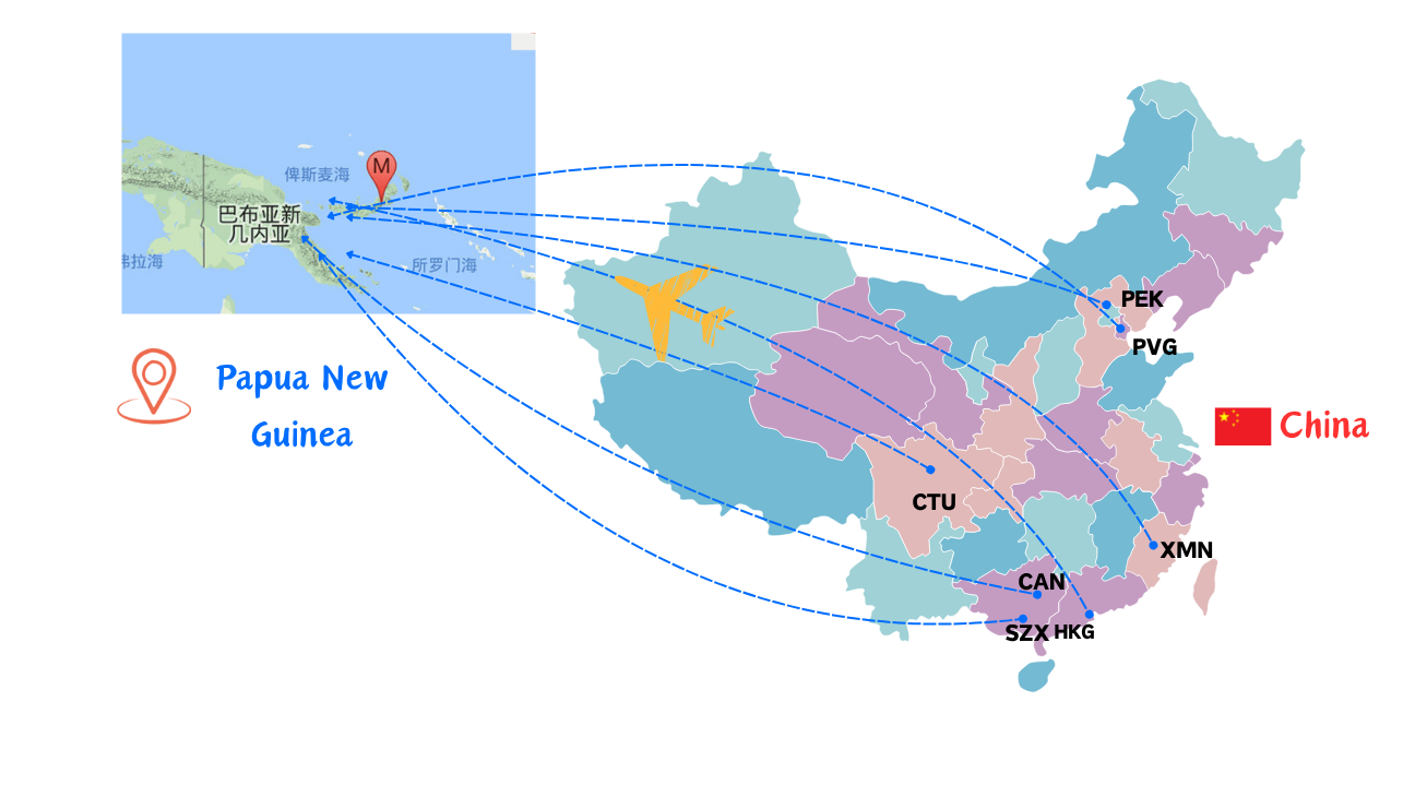 从中国空运到巴布亚新几内亚