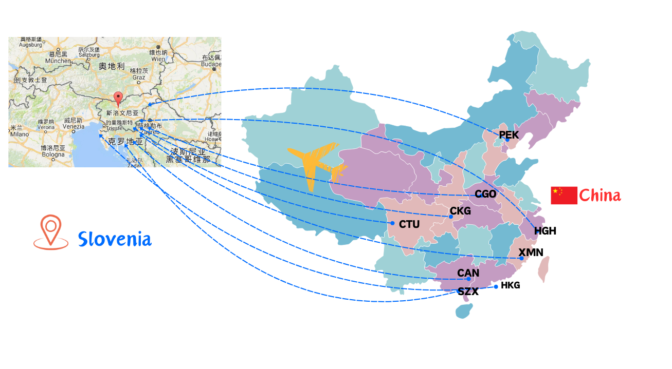 从中国空运到斯洛文尼亚