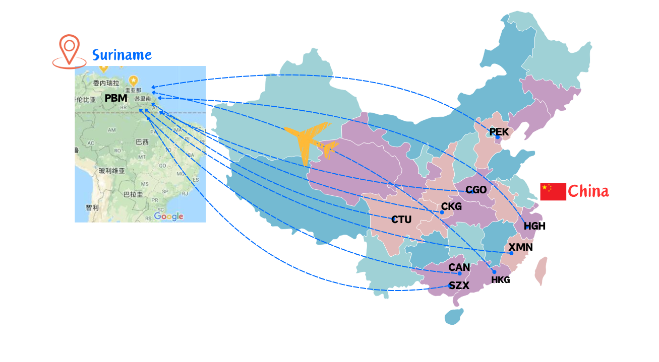 从中国空运到苏里南