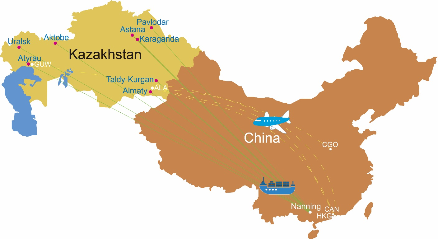 中国海运、空运到哈萨克斯坦