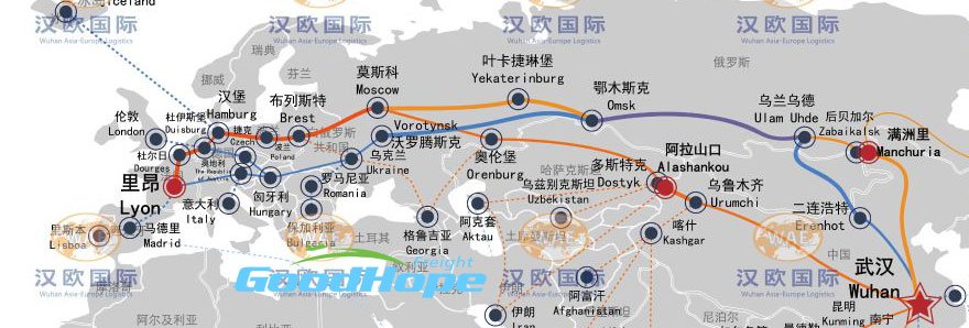 武漢到德國鐵路線路圖